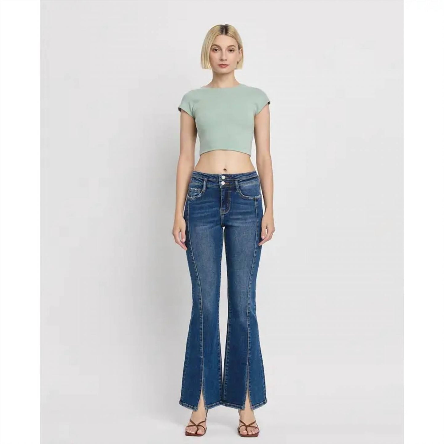 Vervet By Flying Monkey - High Rise Front Seam Slit Flare Jeans