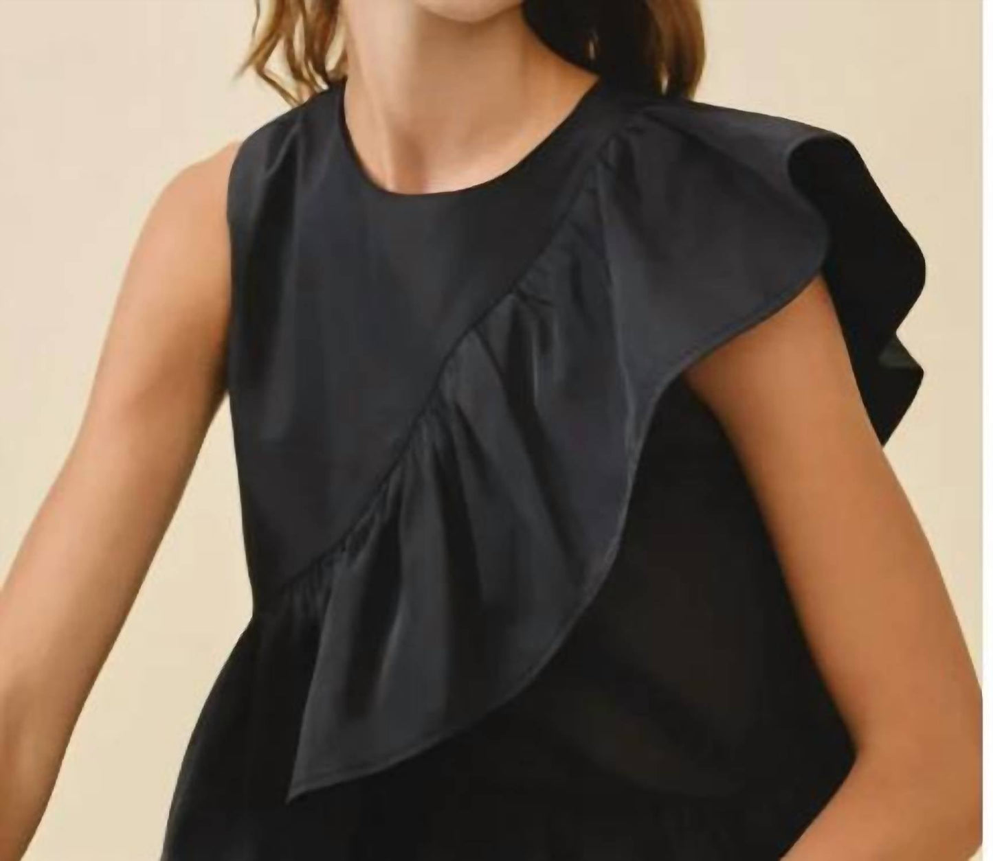 Tcec - Cascading Ruffle Panels Drape Detail Peplum Top