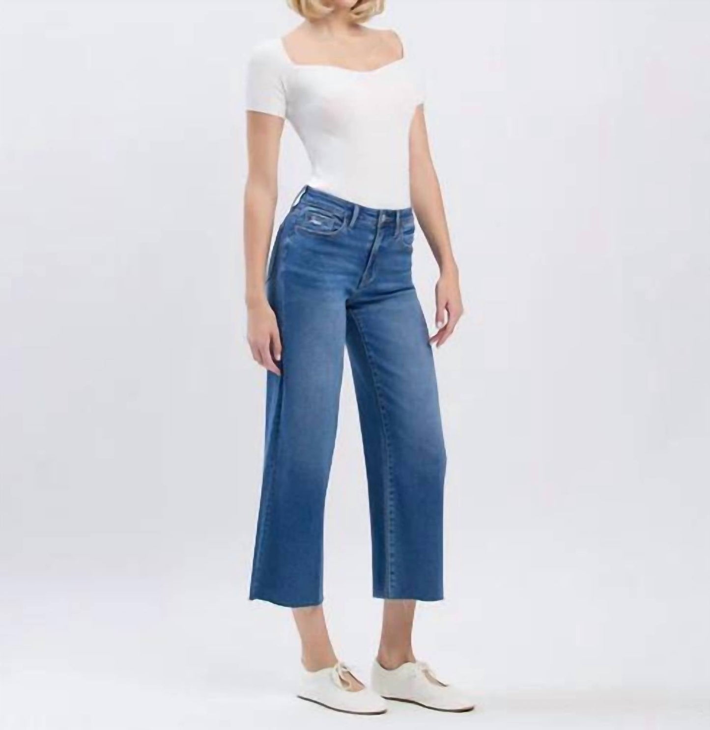 Vervet By Flying Monkey - High Rise Clean Cut Raw Hem Crop Slim Wide Jeans