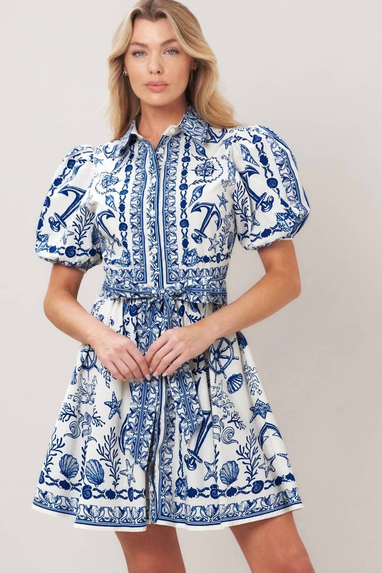 Peace Love Line - PRINTED WOVEN BUTTON DOWN MINI DRESS