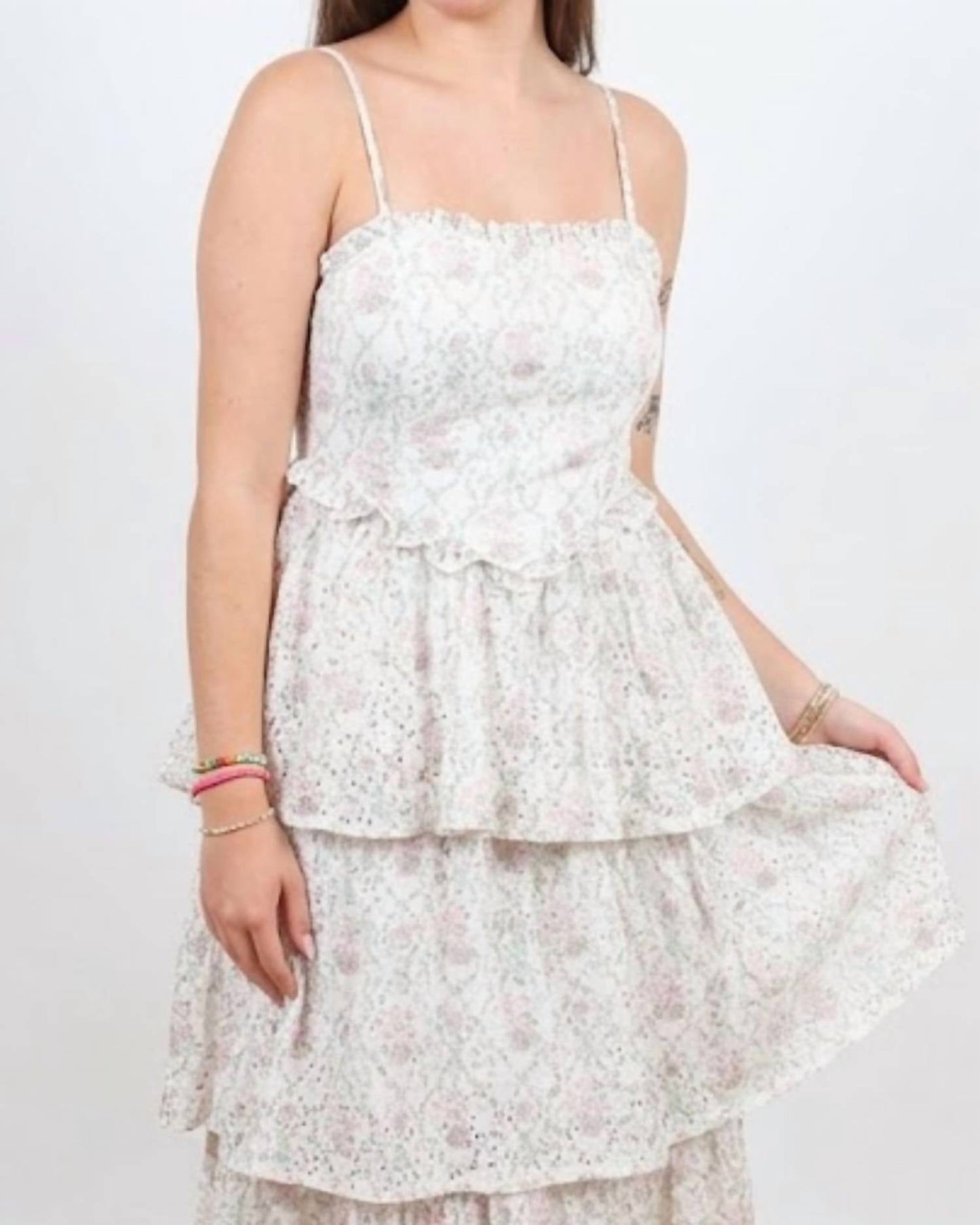 Peach Love - Eyelet Ruffle Layered Maxi Dress