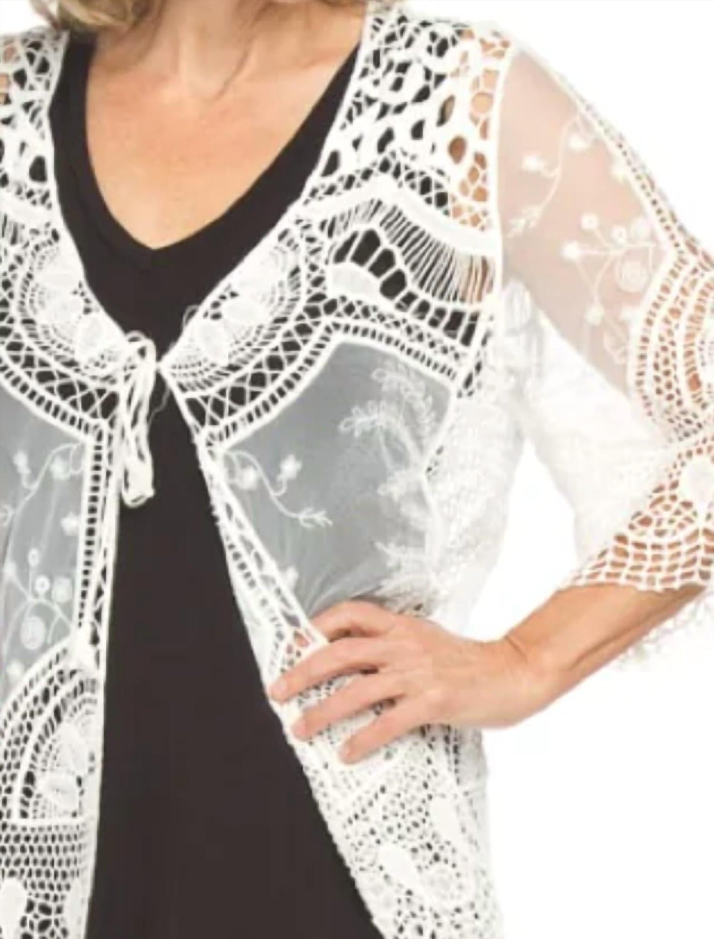 Papillon - Embroidered Mesh Cover Up With Tie