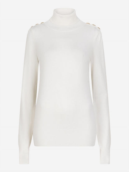 Esqualo - Women's Sweater Shoulder Button Collar Basic Knit Top