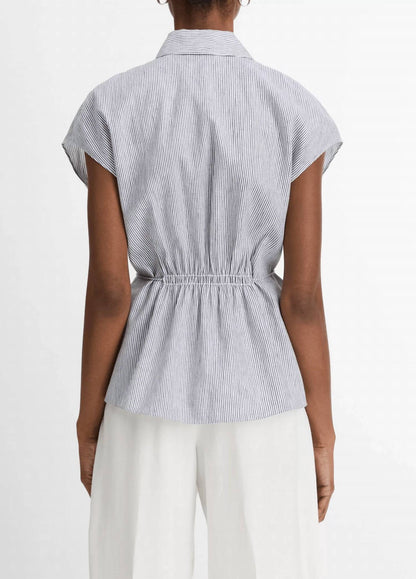 Vince - Ticking Stripe Linen-cotton Cap Sleeve Blouse
