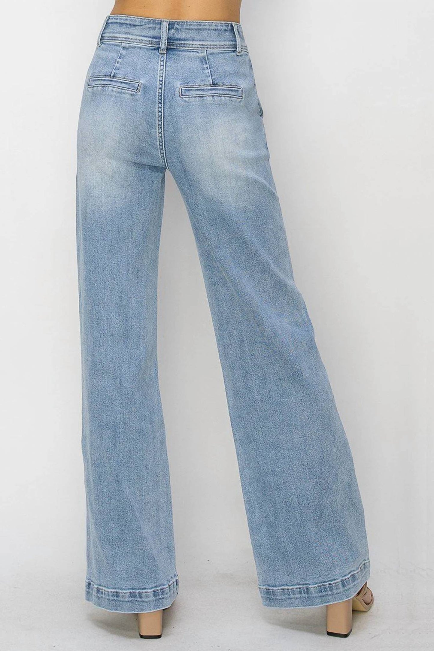 Risen - Double Button Wide-leg Western Jeans