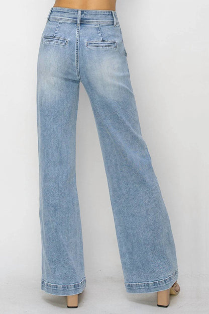 Risen - Double Button Wide-leg Western Jeans