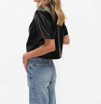 Six/Fifty - Faux Leather Round Neck Jacket