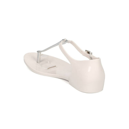 Women's Honey Chrome Jelly Metallic T-Strap Flat Sandal