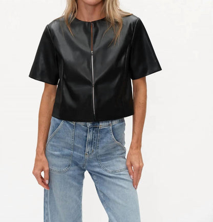 Six/Fifty - Faux Leather Round Neck Jacket