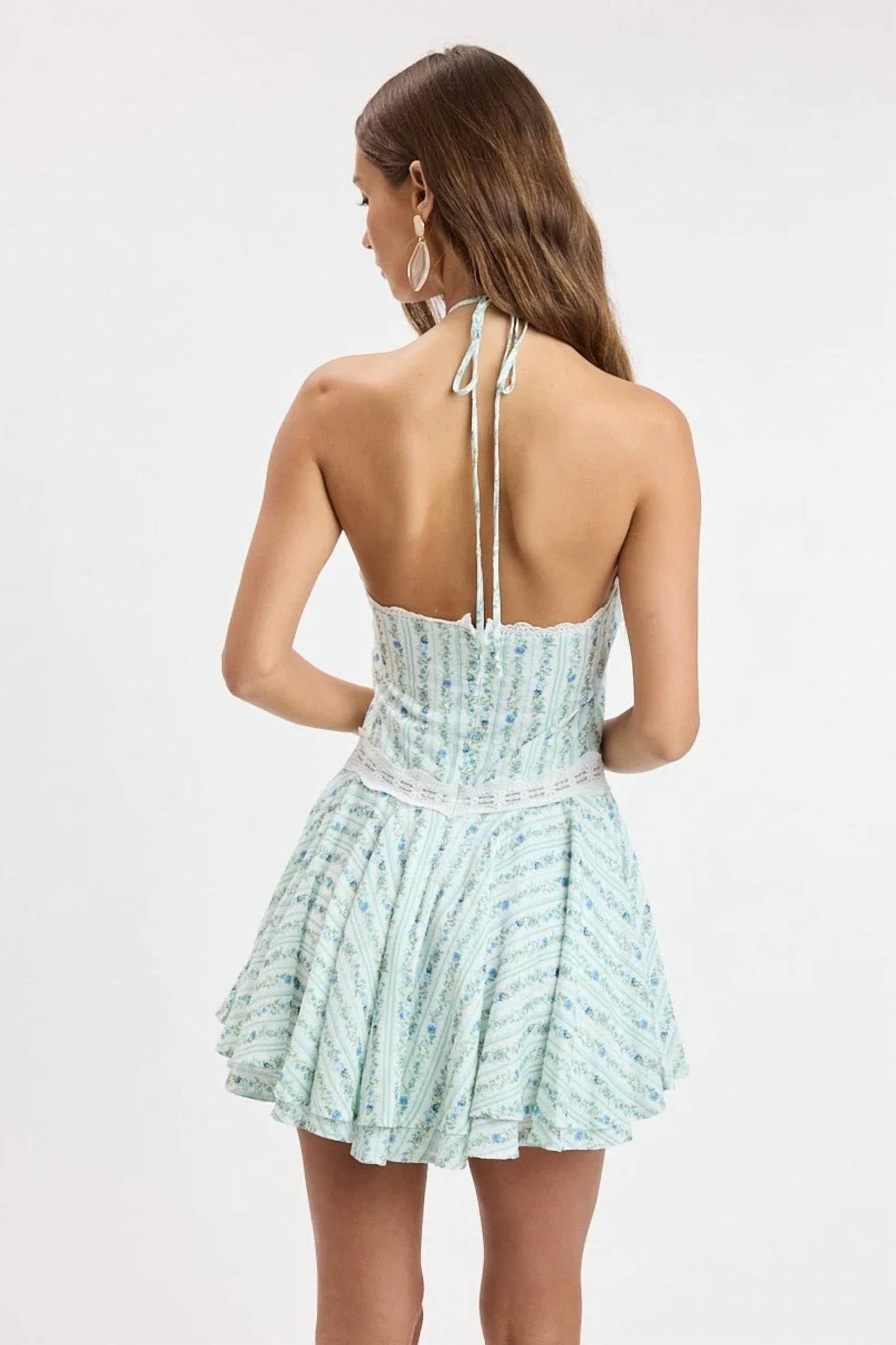 Sky To Moon - Halter Tie Lace Layered Mini Dress