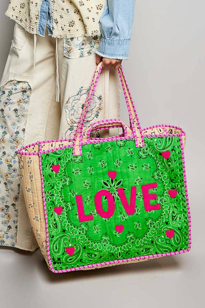 Pol - LOVE Bandana Quilted Tote Bag