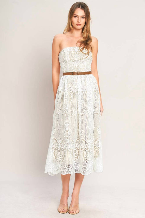 Flying Tomato - Strapless Lace Midi Dress With Belt
