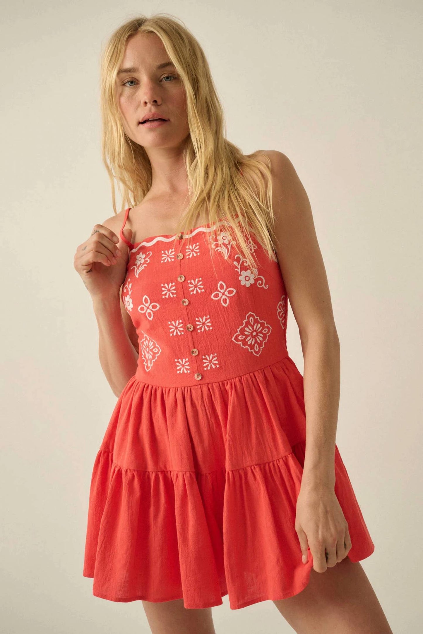 Promesa - Embroidered Garden Cotton Tiered Ruffle Romper