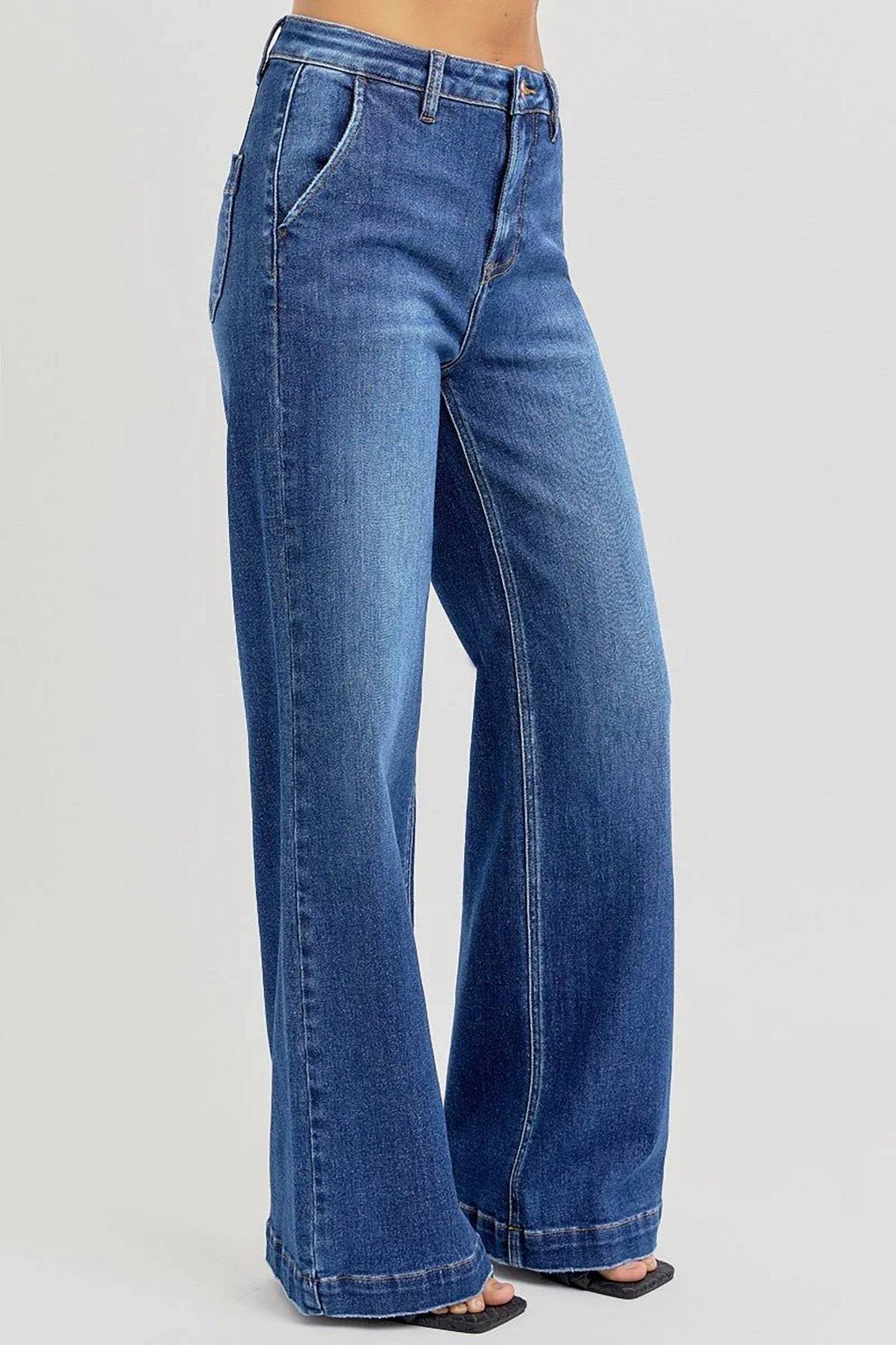 Risen - High-rise Wide-leg Slanted Pocket Western Jeans
