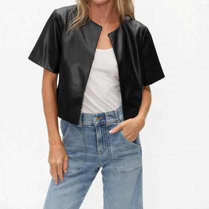 Six/Fifty - Faux Leather Round Neck Jacket