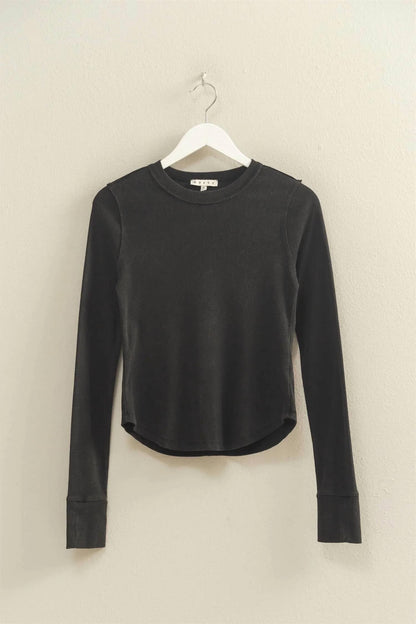 Very J - Mineral Wash Fitted Ribbed Top
