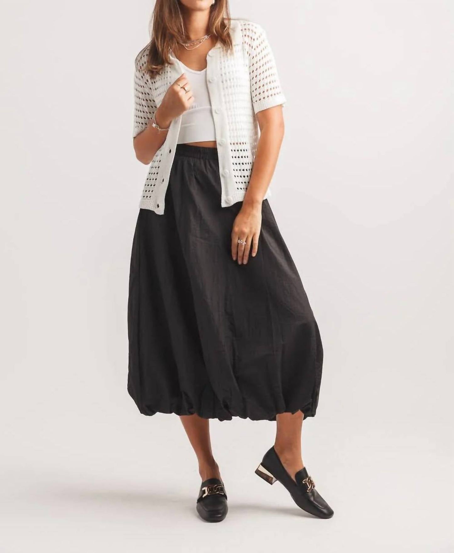 Papillon - Open Knit Short Sleeve Button Front Sweater