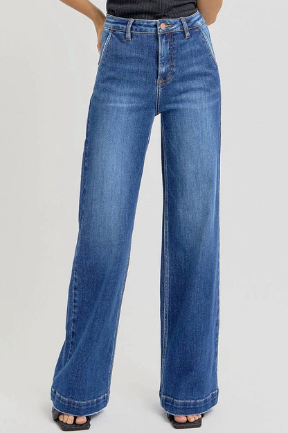 Risen - High-rise Wide-leg Slanted Pocket Western Jeans