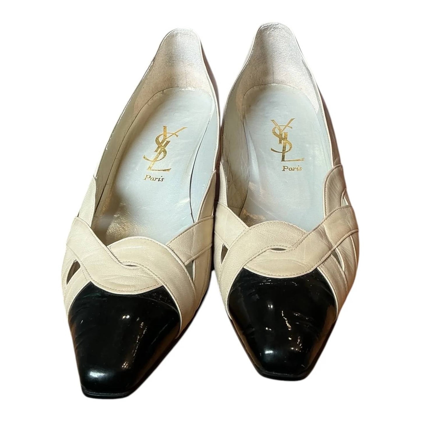 Saint Laurent - Women's Vintage 1980s Toe Cap Low Kitten Heel Leather Pumps