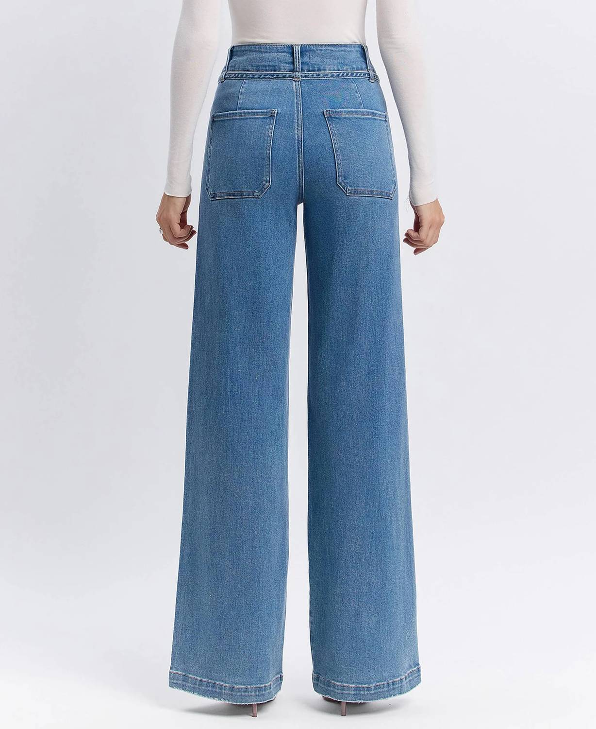 Vervet By Flying Monkey - Super High Rise Tie Waistband Wide Leg Jeans