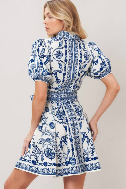 Peace Love Line - PRINTED WOVEN BUTTON DOWN MINI DRESS