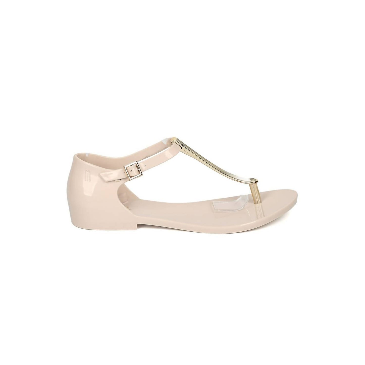 Women's Honey Chrome Jelly Metallic T-Strap Flat Sandal