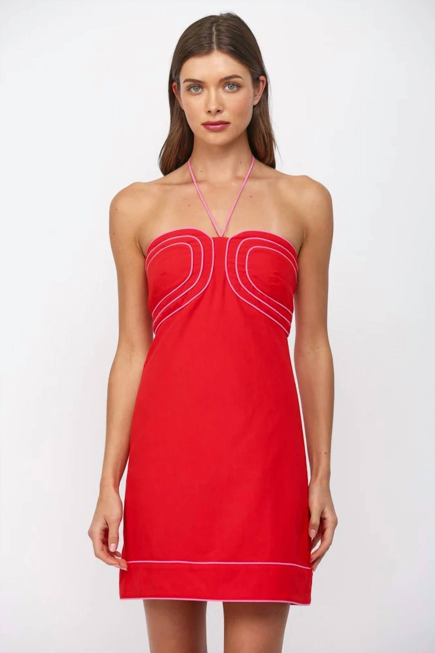 Fate - Halter Mini Dress With Contrast Color Piping